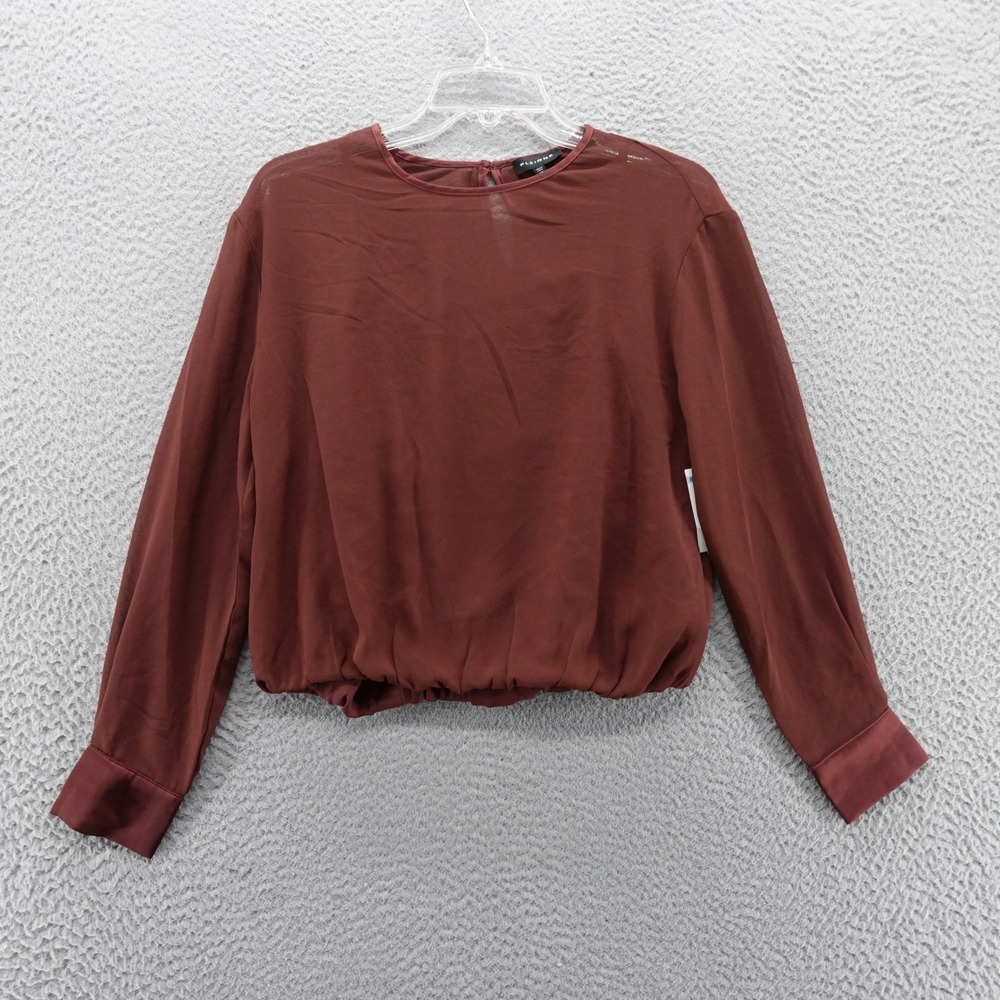 Pleione Womens Burgundy Red Long Sleeve Bubble Hem Blouse Top XS NEW